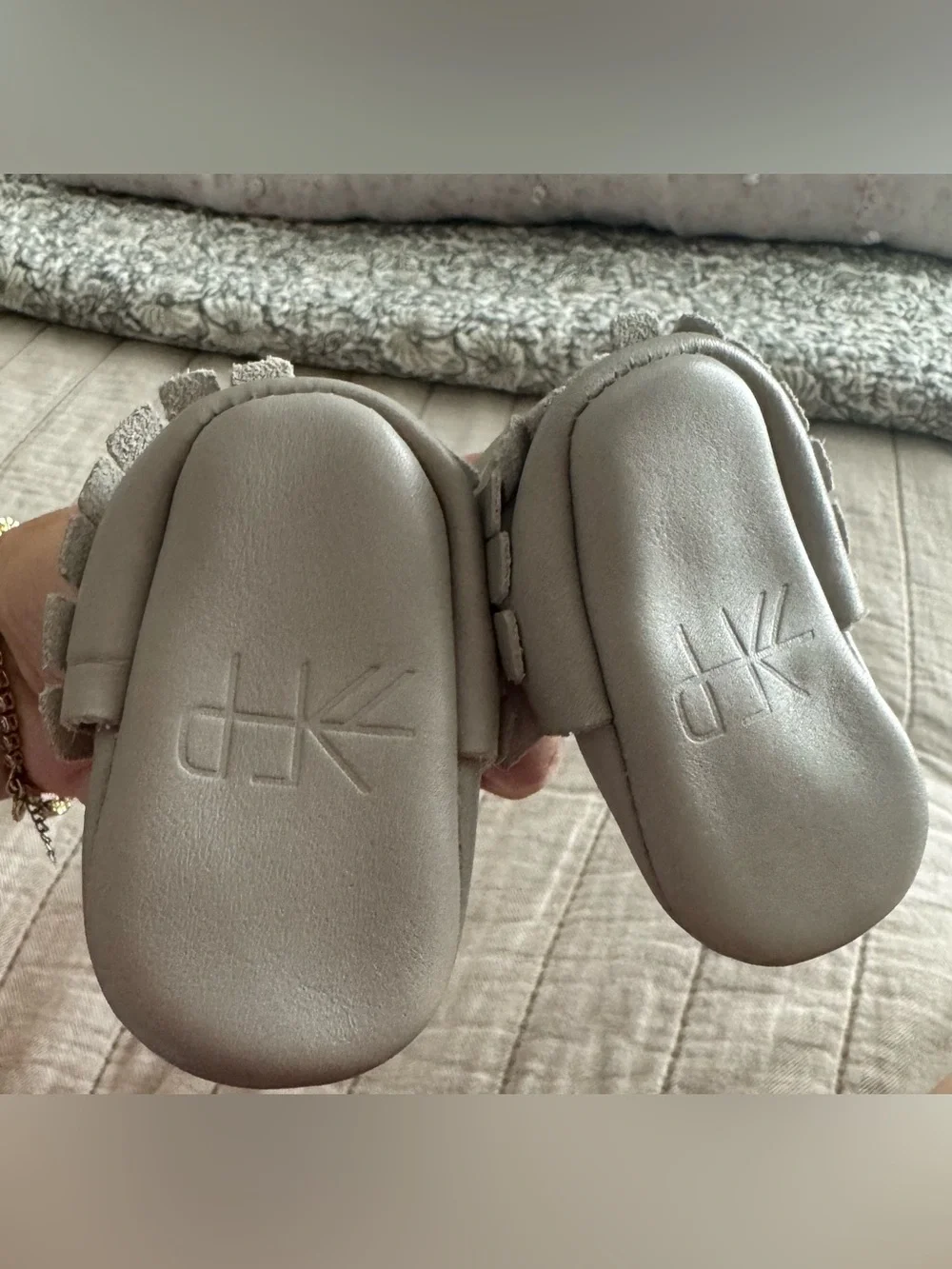 Freshly Picked Gray Leather Baby Moccasins size 0